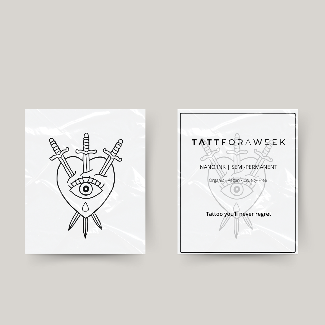 Tijdelijke tattoo hart met oog en zwaarden