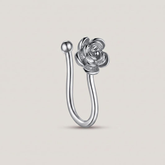 Nep neuspiercing clip roosje zilver