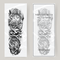Nep tattoo sleeve rozen, doodskoppen & klokken